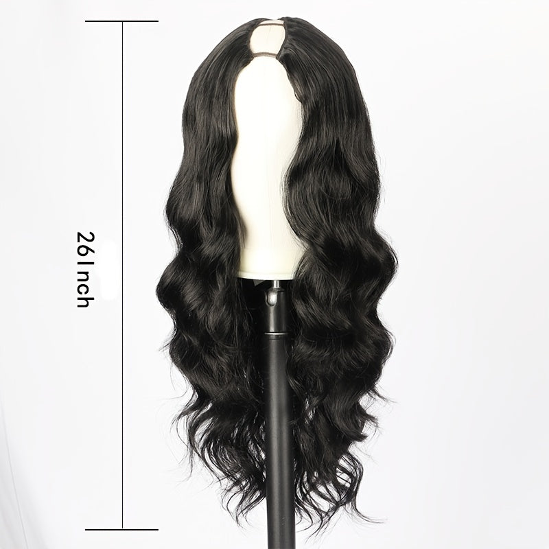 Natural Curly V Part Wig Long Body Wave Synthetic Wig