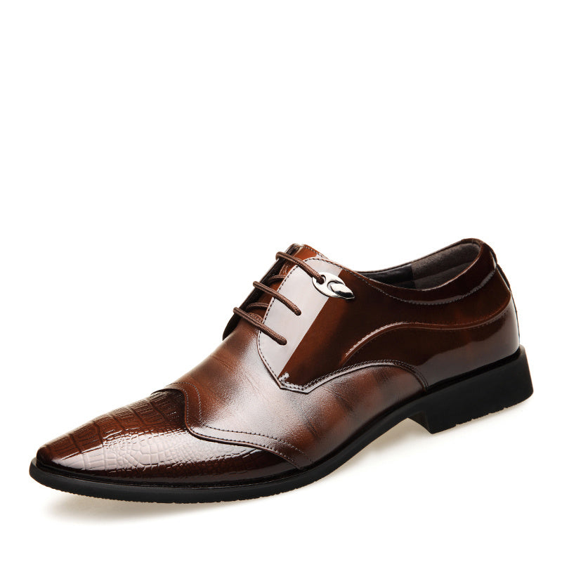 Crocodile Print Leather Pointed Toe Dress Shoes