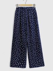  Dot Print Button Wide Leg Pants