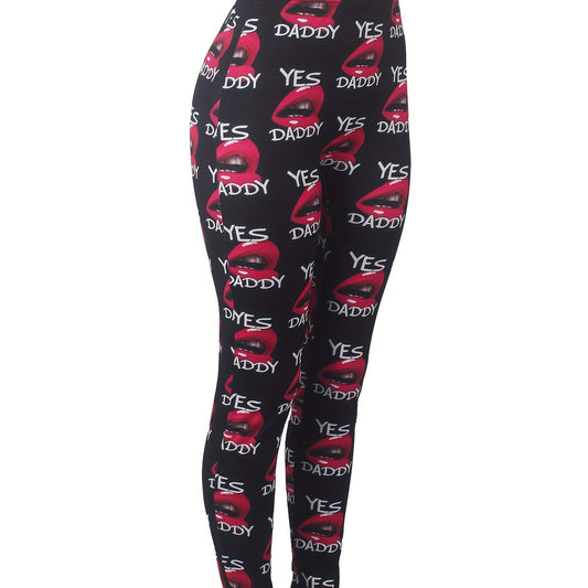  Casual Leggings Women's Plus Letter & Kiss Print Medium Stretch