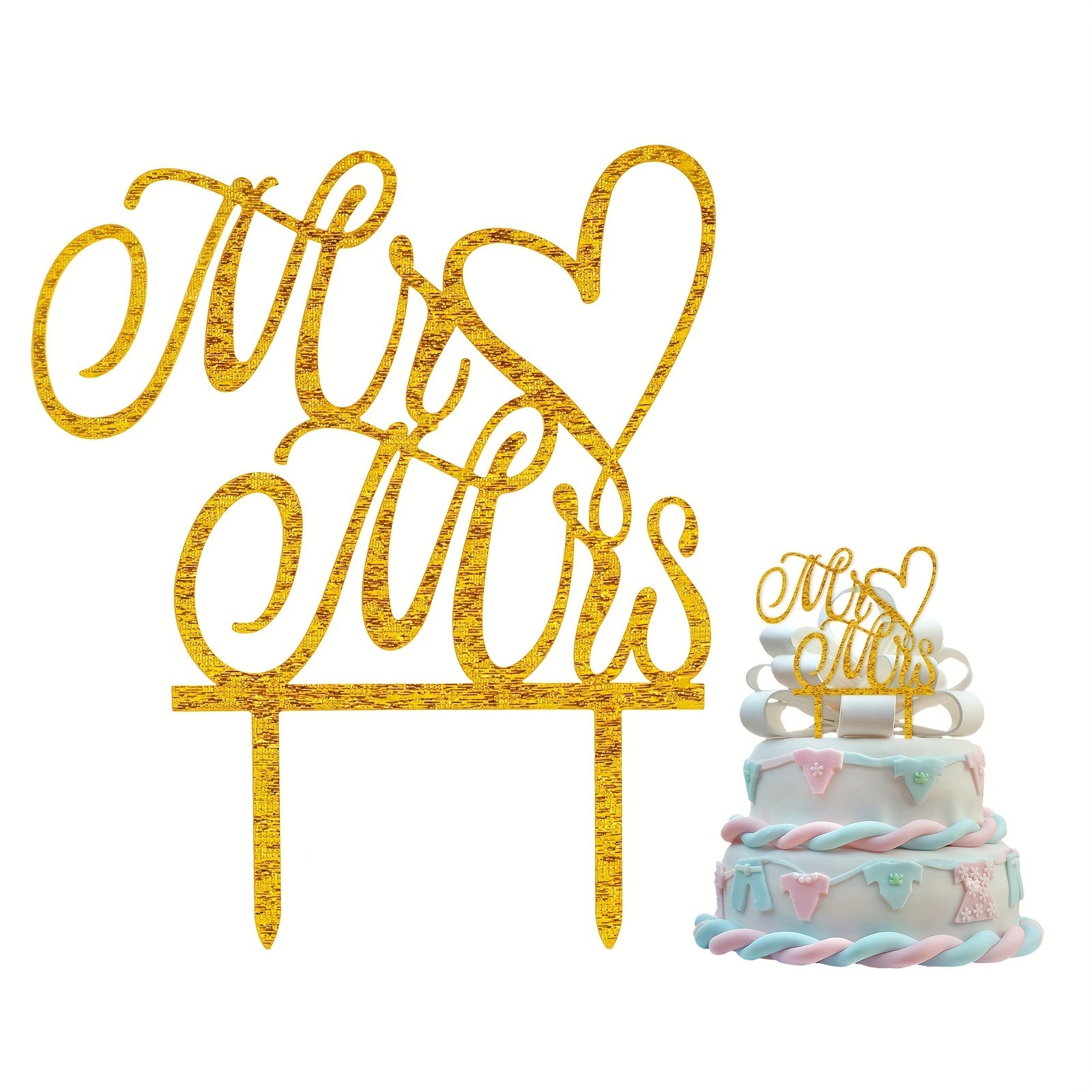 Golden Glitter Cake Topper for Engagement Party Decor
