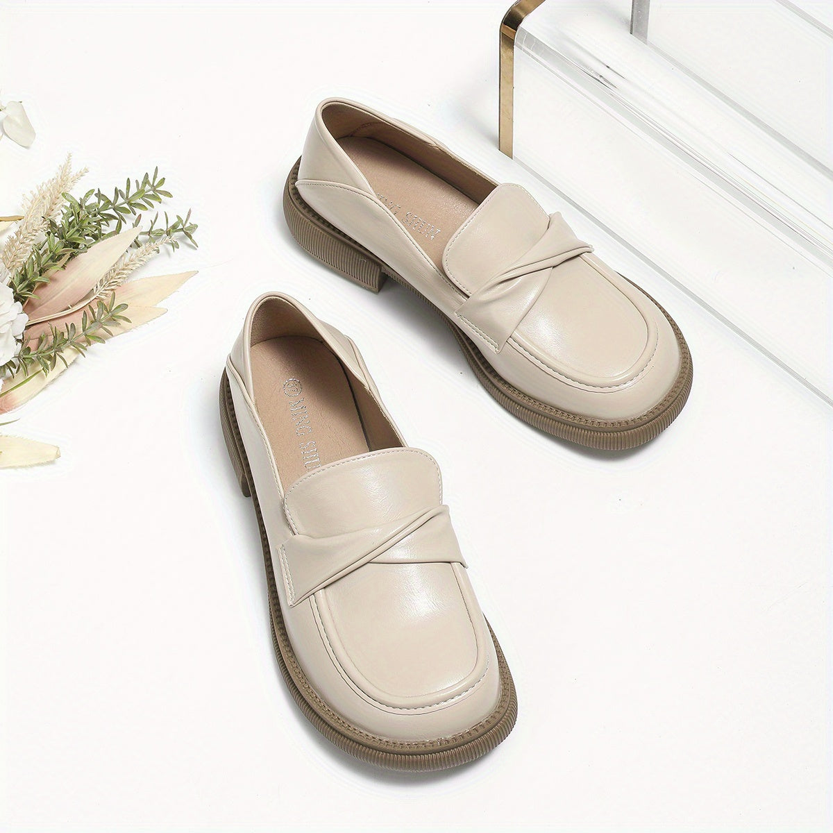 Women's Chunky Loafers Round Toe Slip On Shoes