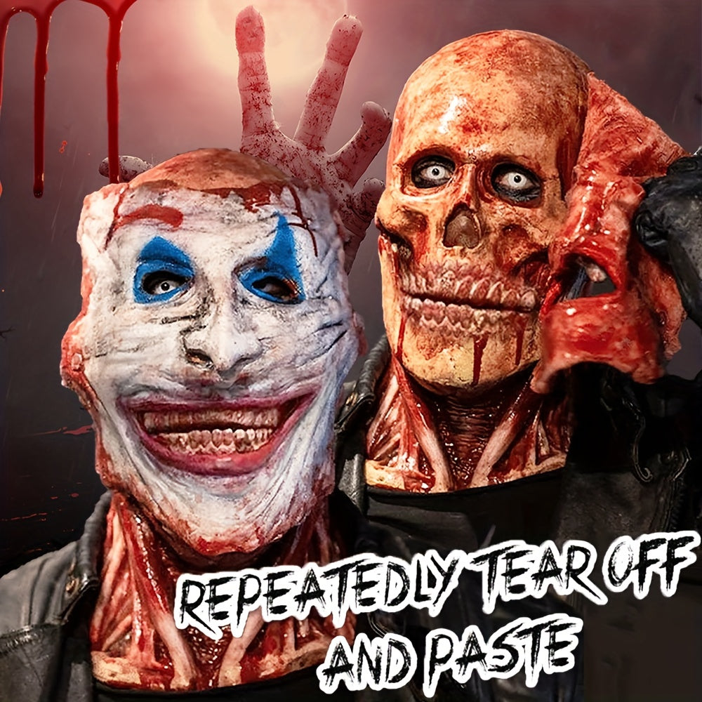 Bloody Double Skull Mask Latex Scary Rotten Helmet Full Halloween Carnival Mask