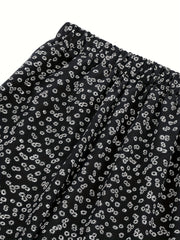 Floral Print Capris Pants Elastic Waist Casual Spring Summer