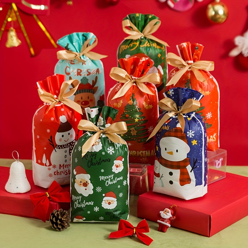 10pcs Christmas & Year Drawstring Bags Ideal for Gift Packing & Candy Baking