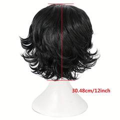 Short Wavy Men's Cosplay Wig with Bangs and Wig Cap