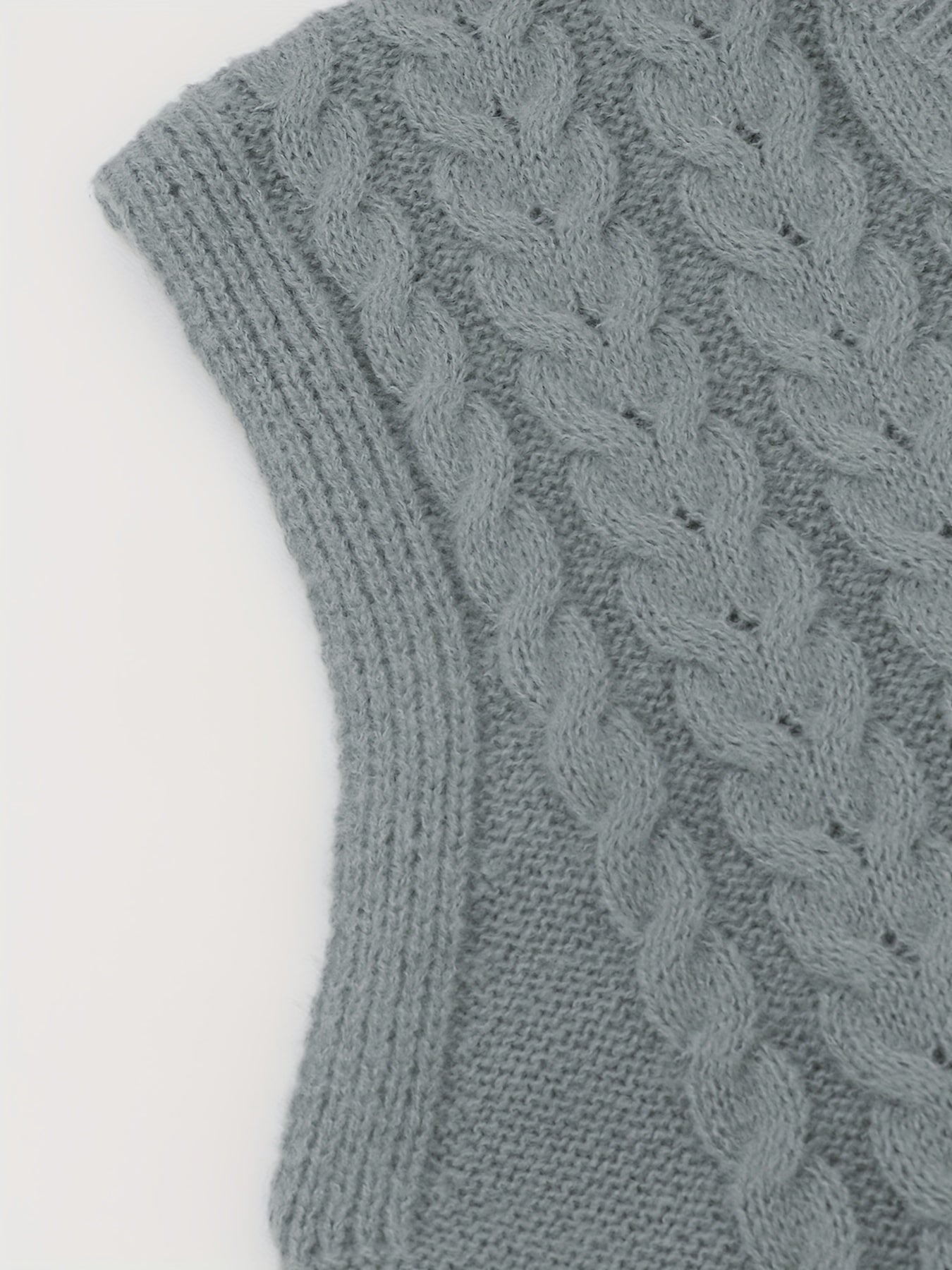  Solid Cable V Neck Knit Vest - Women's Casual Knit Vest