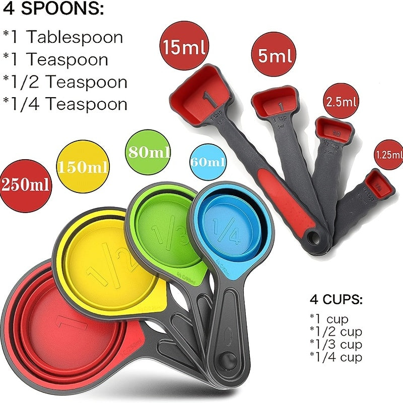 9pcs Collapsible Measuring Cups Set Engraved Metric US Markings