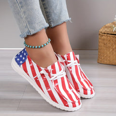 Women's Striped Canvas Sneakers Lace Up Lightweight Shoes