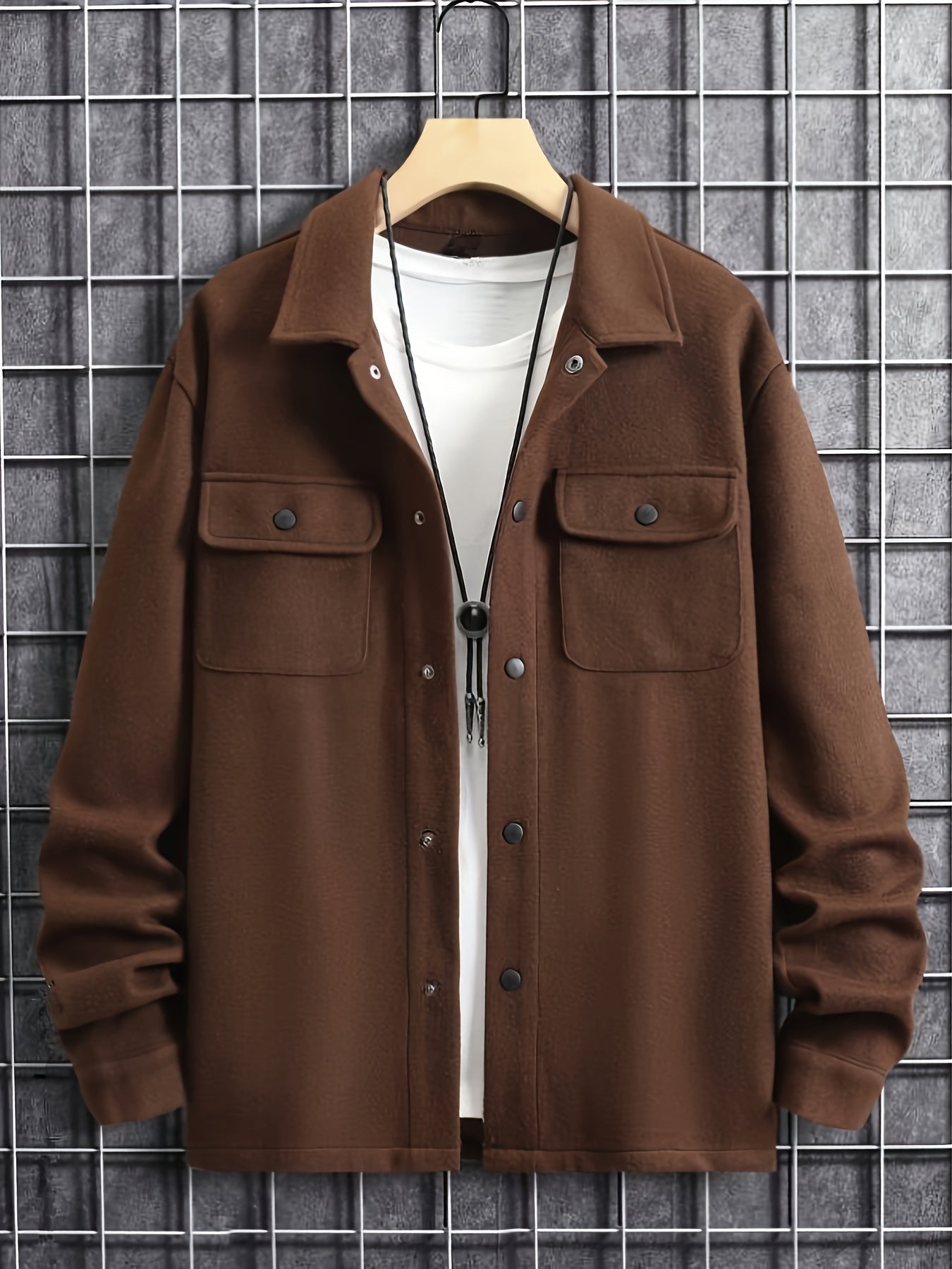 Men's Solid Jacket Spring Autumn Button Up Jacket For Males