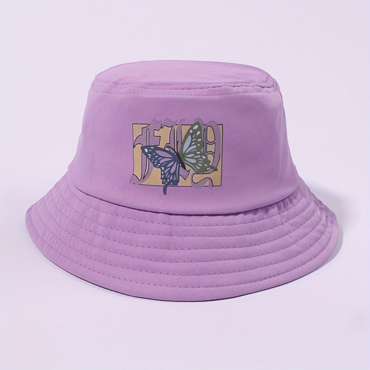Purple Butterfly Print Bucket Hat Y2K Sunscreen Fisherman Cap