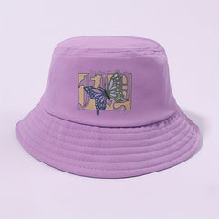 Purple Butterfly Print Bucket Hat Y2K Sunscreen Fisherman Cap