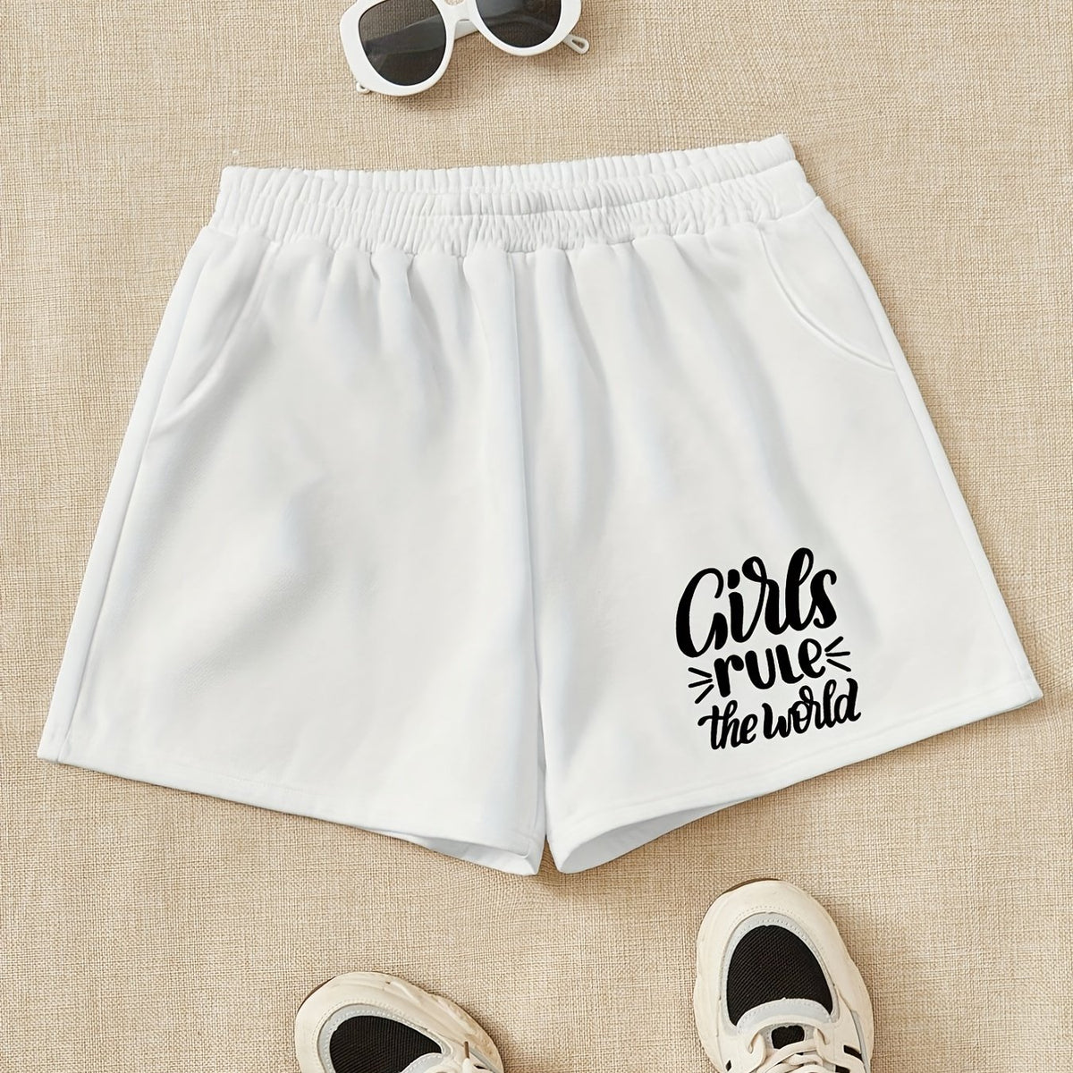 Girls 'Girls Rule The World' Sweat Shorts Elastic Waist