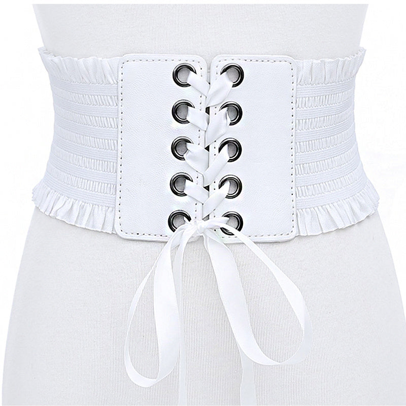 PU Leather Wide Belt Women Lace Corset Belt Female