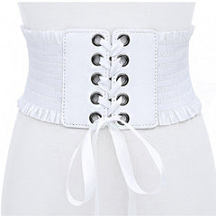 PU Leather Wide Belt Women Lace Corset Belt Female
