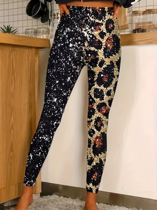  Colorblock Leopard & Sequin Print High Rise Leggings