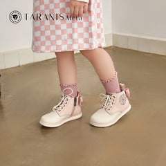 TARANIS Toddler Girls Side Zipper Boots Soft Soled Anti-Slip Shoes With Bow