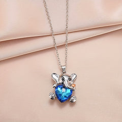 Elephant Crystal Heart Necklace Sweet Animal Pendant