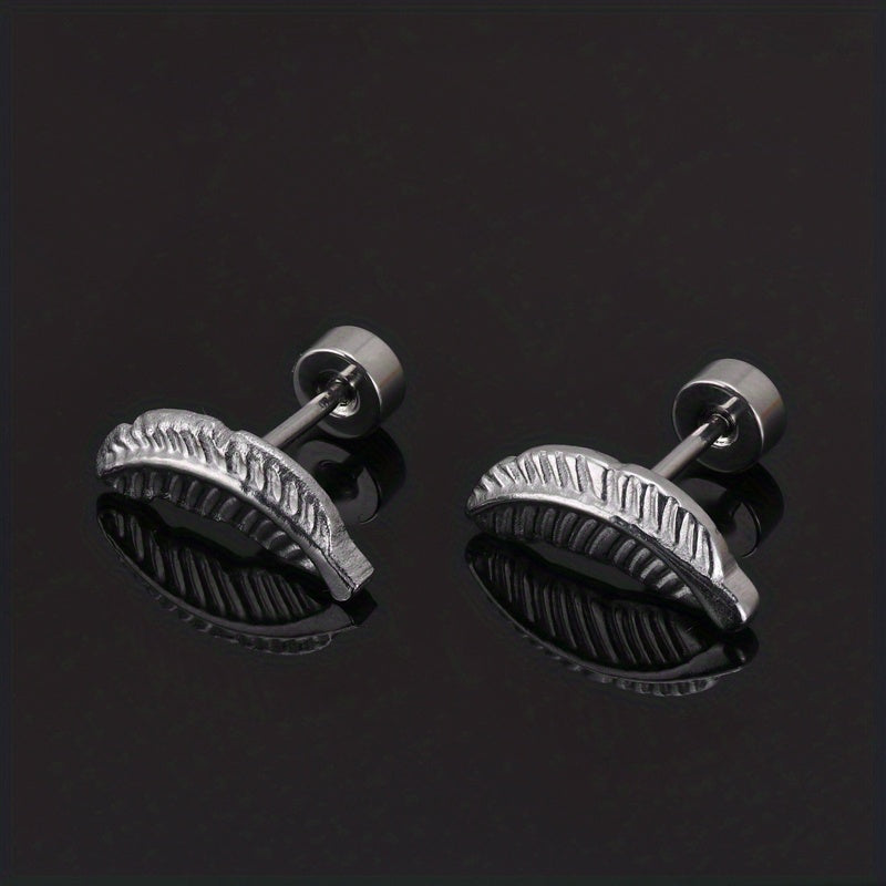 Men's Stainless Steel Stud Earrings Heart Moon Cone Leaf Ear Studs