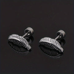 Men's Stainless Steel Stud Earrings Heart Moon Cone Leaf Ear Studs