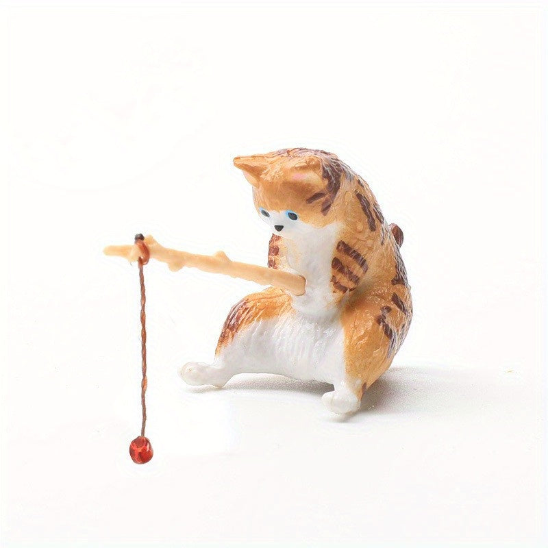 Fishing Kitten Fish Tank Decoration Cat Statue Ornaments