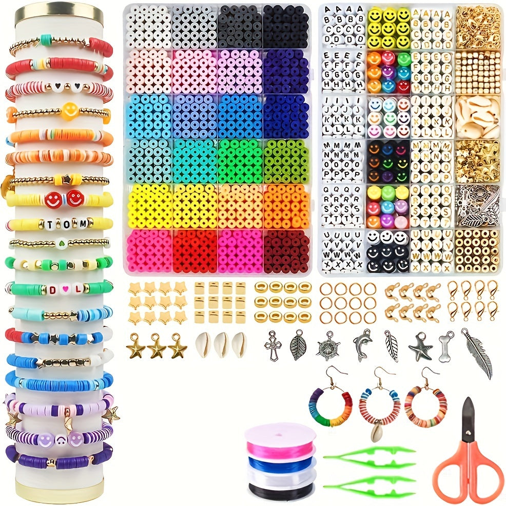 DIY Clay Beads Set For Bracelet Making Kit With Letters Pendant