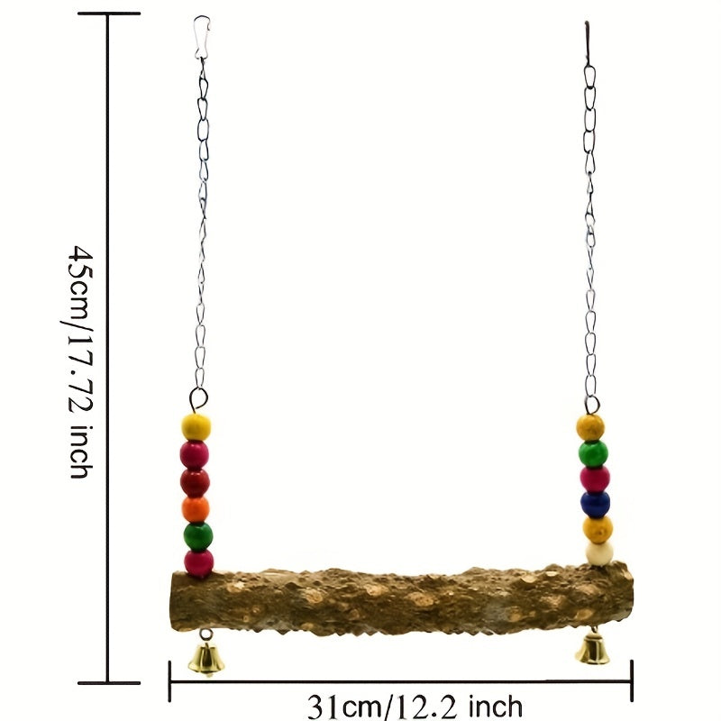 Colorful Bead Chicken Swing Toy with Wooden Stand for Chickens