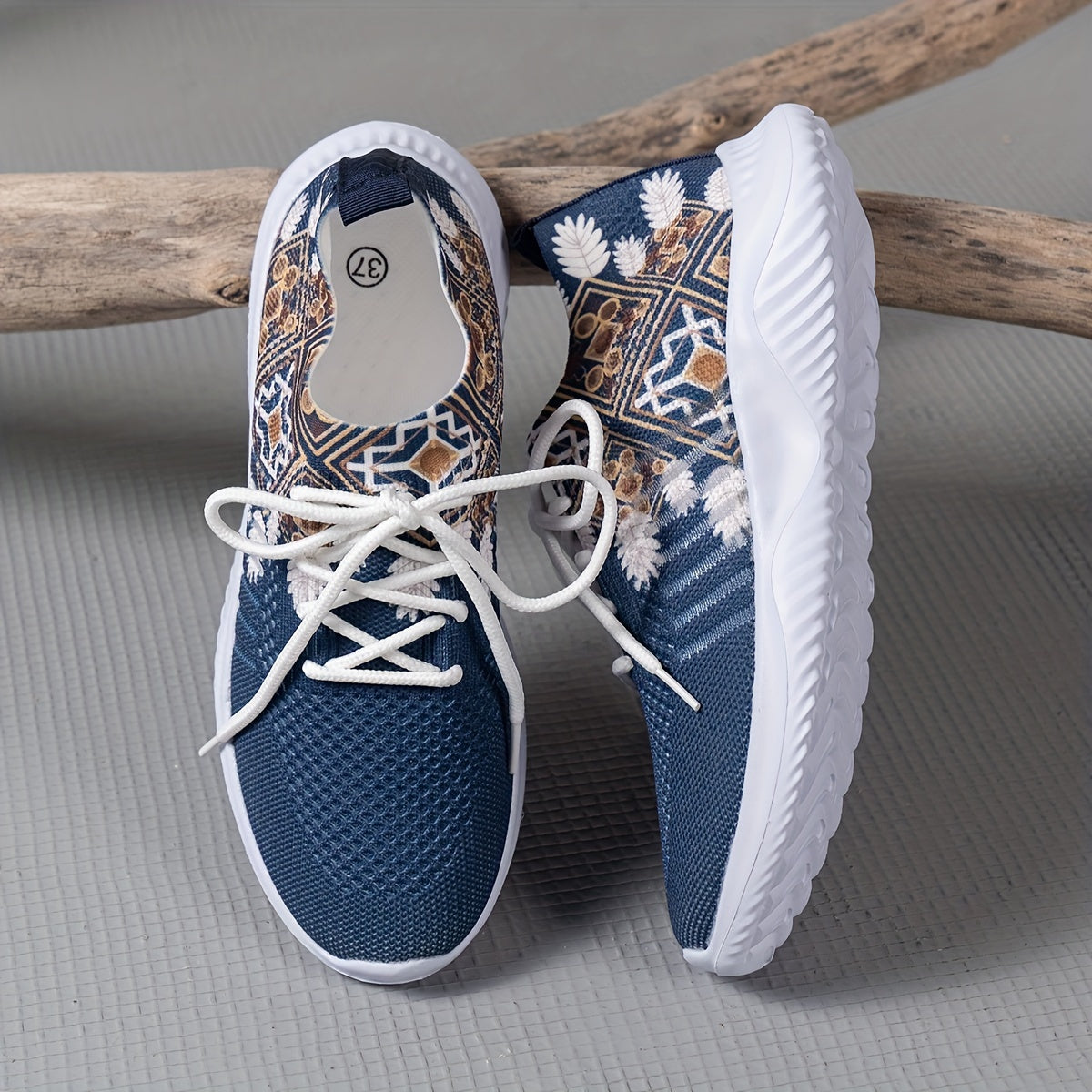 Ethnic Print Mesh Lightweight Flying Woven Shoes Casual Running Shoes