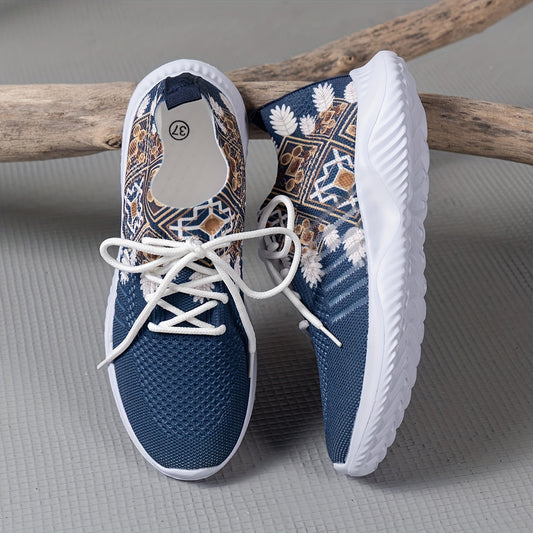 Ethnic Print Mesh Lightweight Flying Woven Shoes Casual Running Shoes