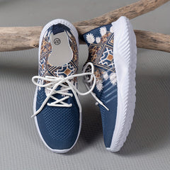 Ethnic Print Mesh Lightweight Flying Woven Shoes Casual Running Shoes
