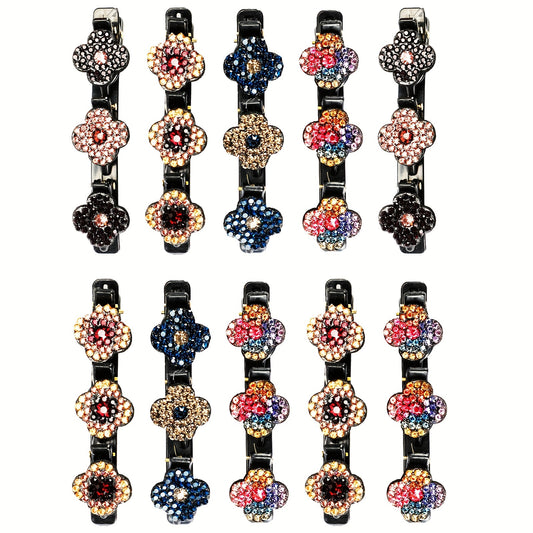 10Pcs Crystal Four Leaf Clover Hair Clips for Braids