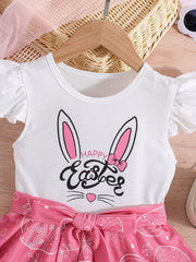 Girls' Cartoon Print Flying Sleeve Dress For Party Going Out