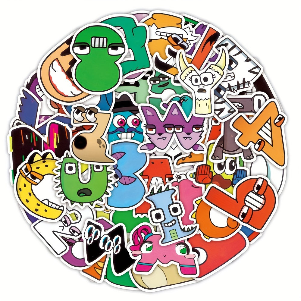 50 Cartoon Letter Vinyl Stickers, Water Bottles, Laptops, Luggage