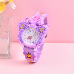 Girls Floral Watch Pink Soft Strap Analog Clock Quartz Movement