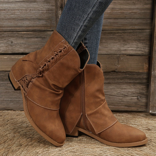 Chunky Heel Lace-Up Ankle Boots Retro Short Boots