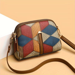 Colorblock Crossbody Bag with Rhombus Print Shoulder Purse