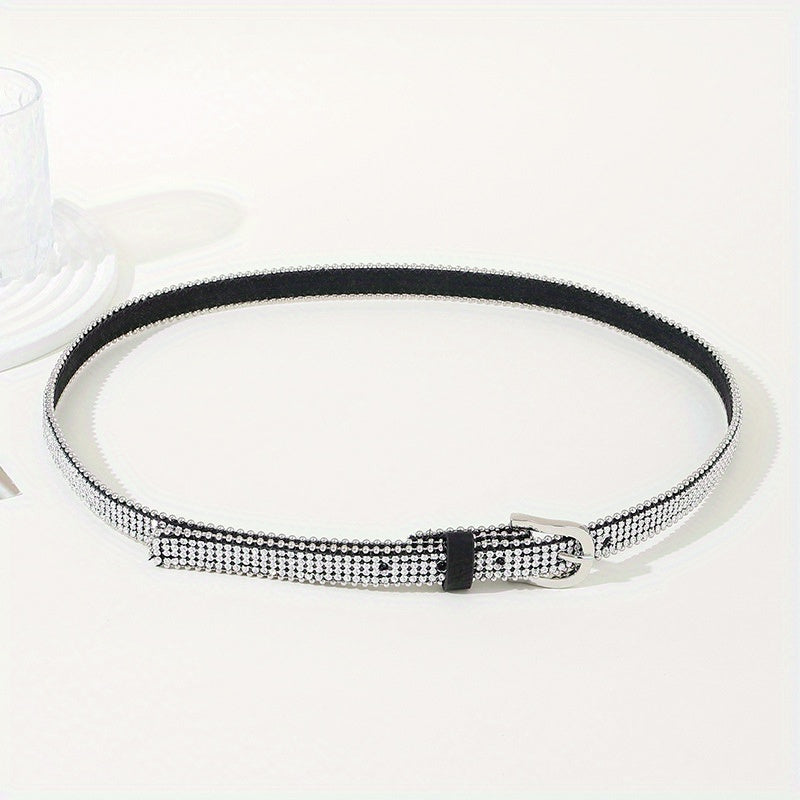 Rhinestone PU Belt Hip Hop Thin Belt Jeans Pants Belt Skirt Girdle