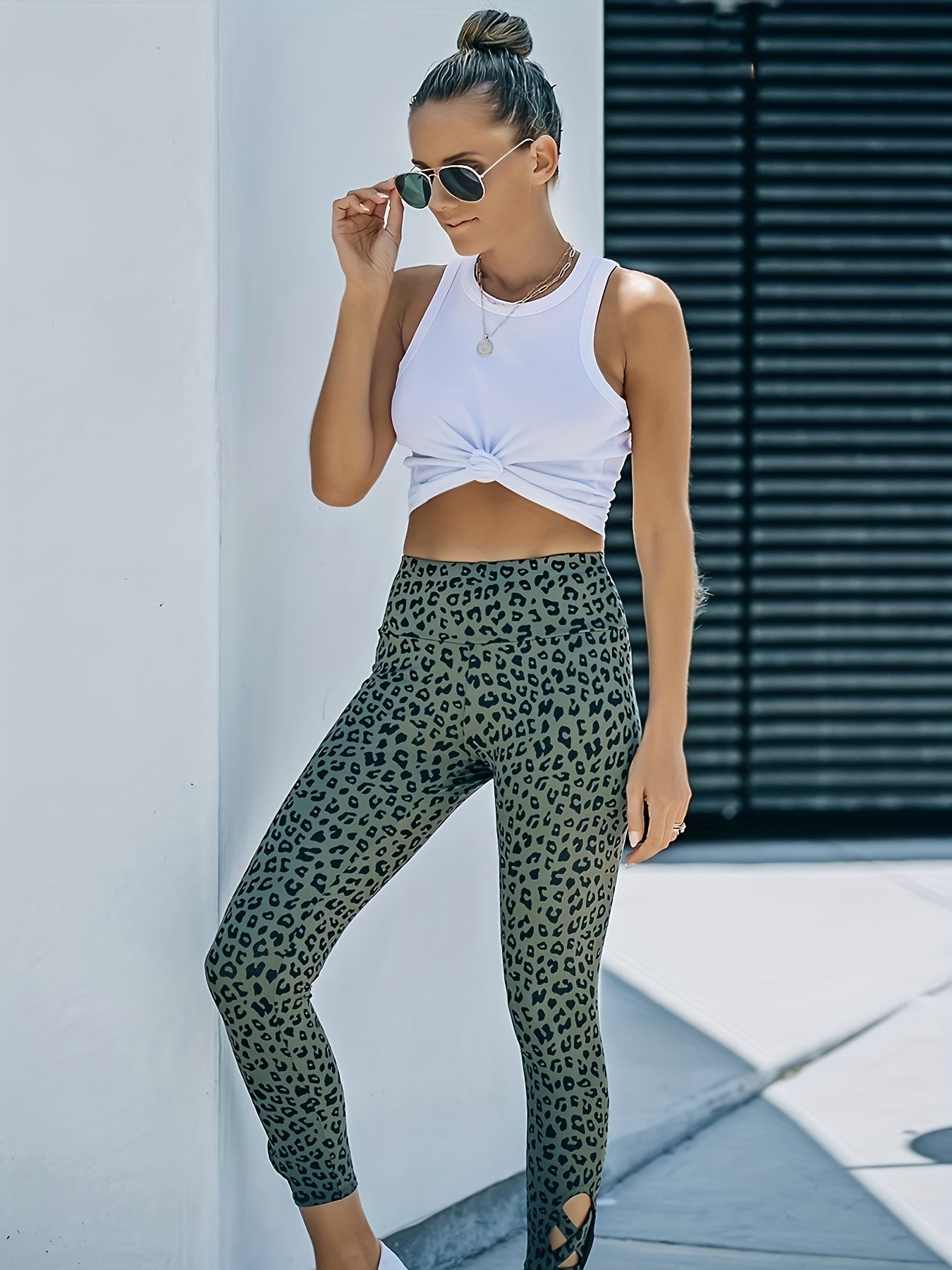 Leopard Print Cropped Leggings Gym Fitness Tight Pants