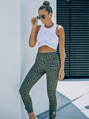 Leopard Print Cropped Leggings Gym Fitness Tight Pants