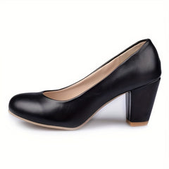 Chunky Heeled Pumps Round Toe High Heels Women's Working Shoes