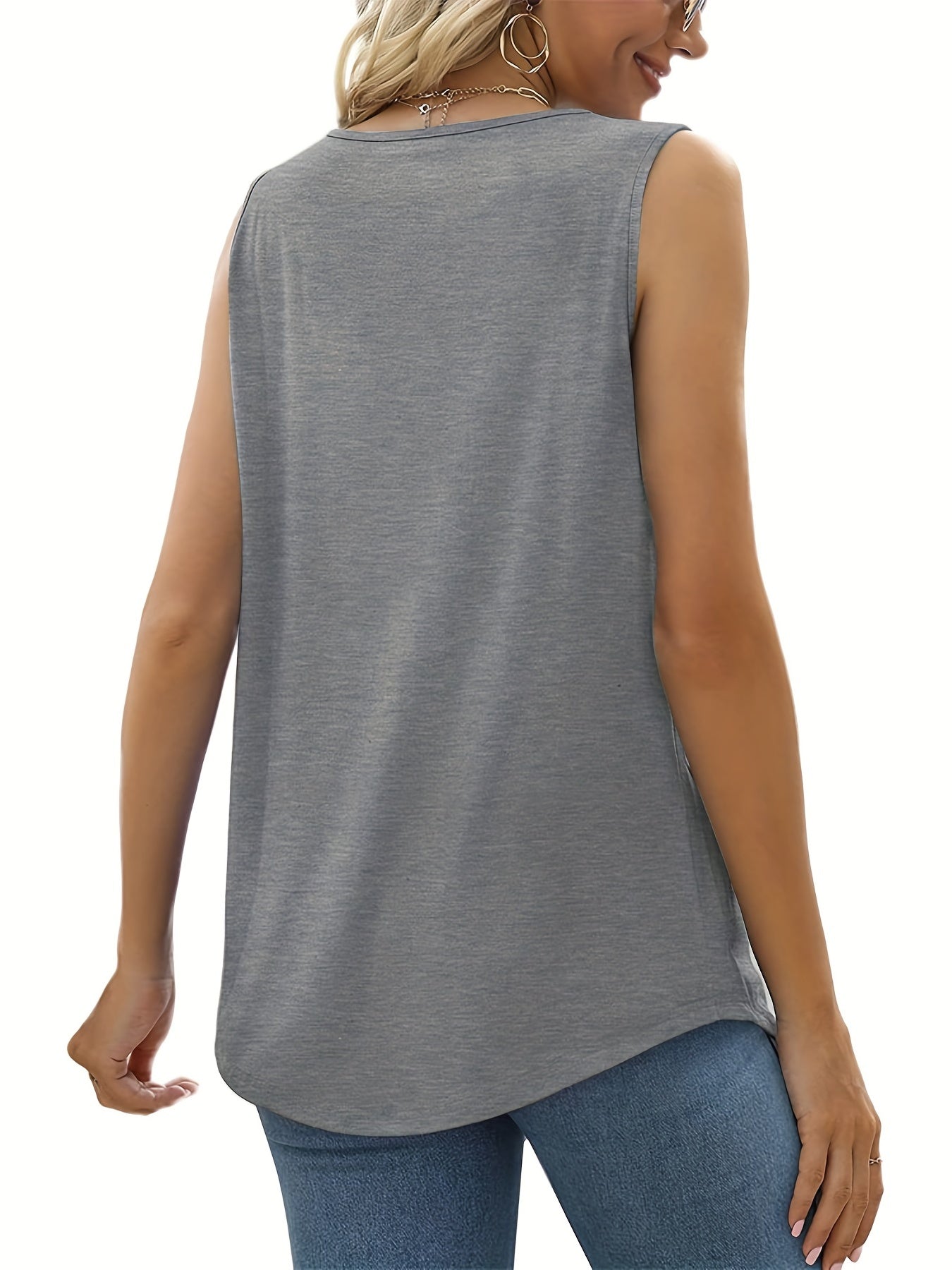 Pleated Front Crew Neck Tank Top Sleeveless Summer Casual Women's Clothing