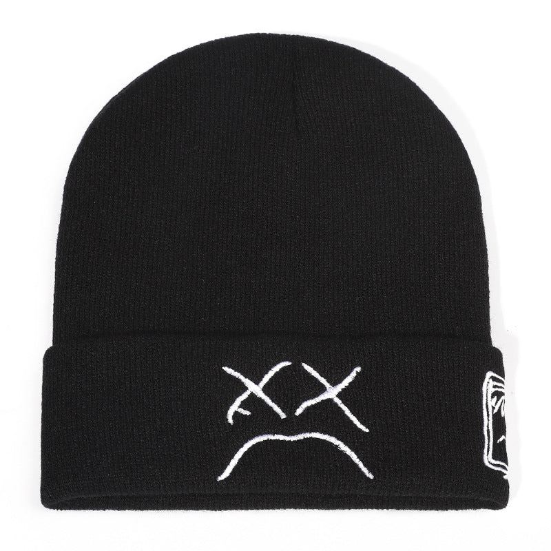 Crying Face Embroidered Knit Hat
