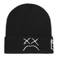 Crying Face Embroidered Knit Hat