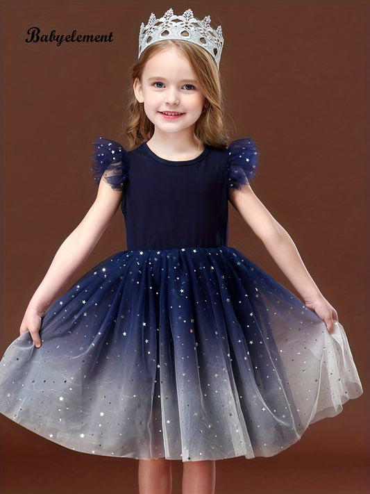 Girls Sequin Stars & Gradient Princess Dress Birthday Girl Party Tutu Dress