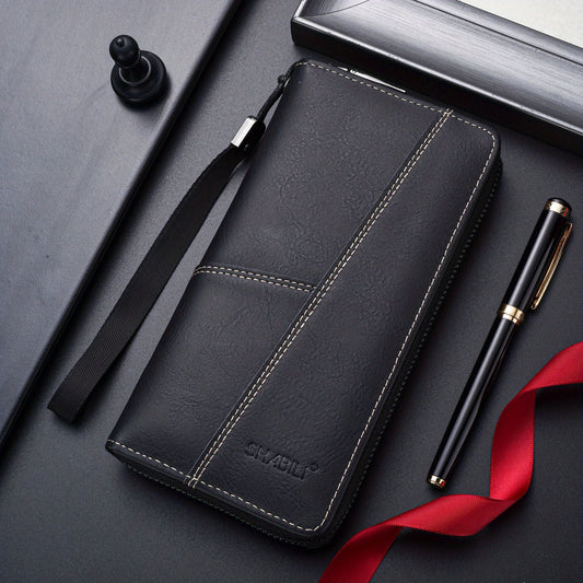 Men's Large Capacity Leather Wallet Clutch Bag Phone Bag