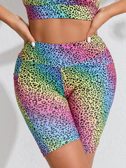Leopard Print Yoga Shorts High Waist with Pocket