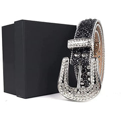 Men's Jeans Rhinestone Belt Western Denim Rivet PU Leather Belt