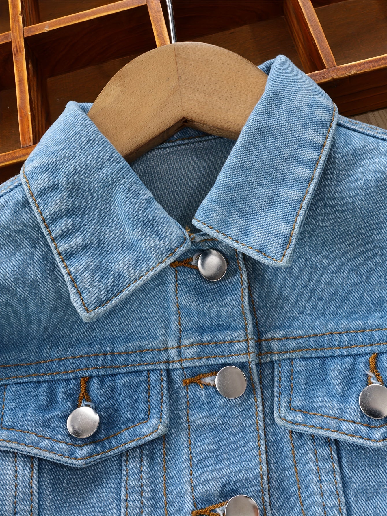 Girls' Denim Jacket with Flap Pockets - All Seasons
