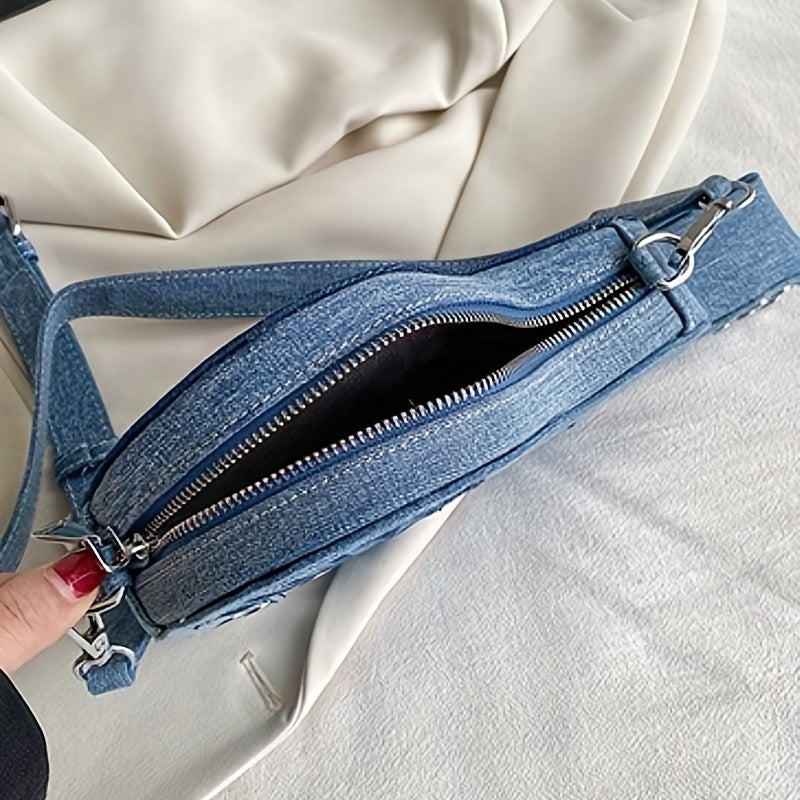Denim Guitar Shaped Bag Crossbody Zipper Stylish Shoulder Purse