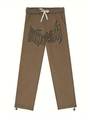 Men's Loose Letters Pattern Pants w/ Pockets Drawstring Trousers